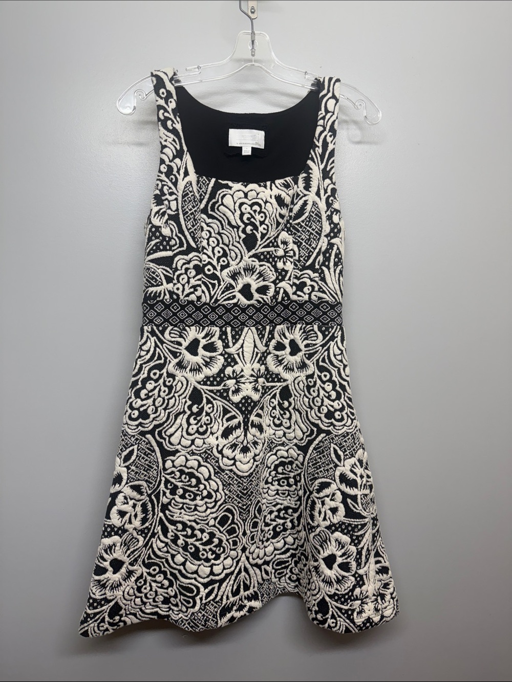 Anthropologie Black and Cream Floral Lace Midi Dress